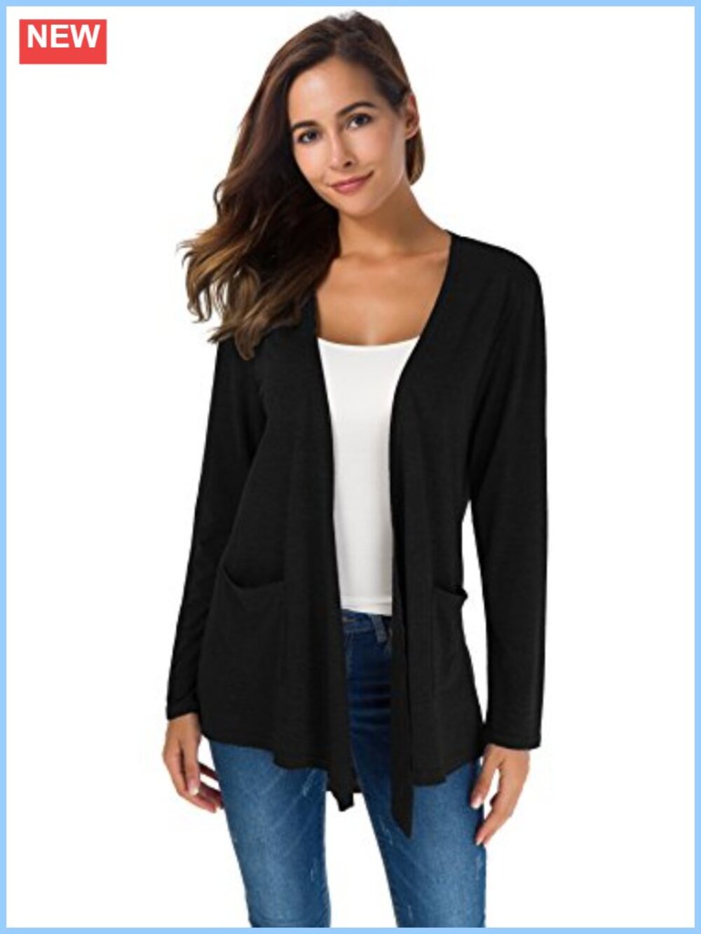 Women's Loose Knit Open Front Cardigan with Pockets Long Sleeve